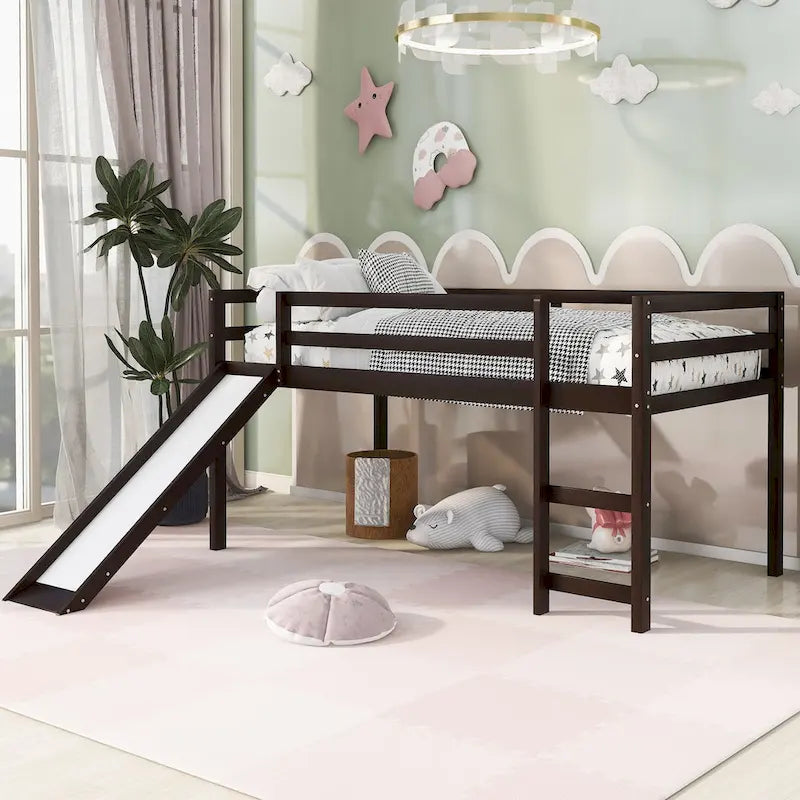 Lit mezzanine avec toboggan, design multifonctionnel, simple