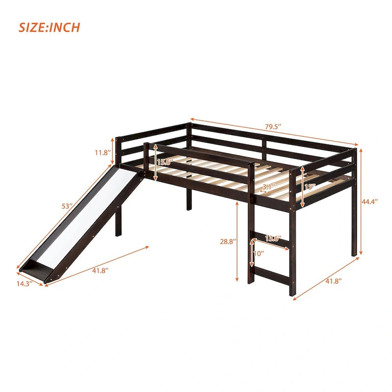 Lit mezzanine avec toboggan, design multifonctionnel, simple