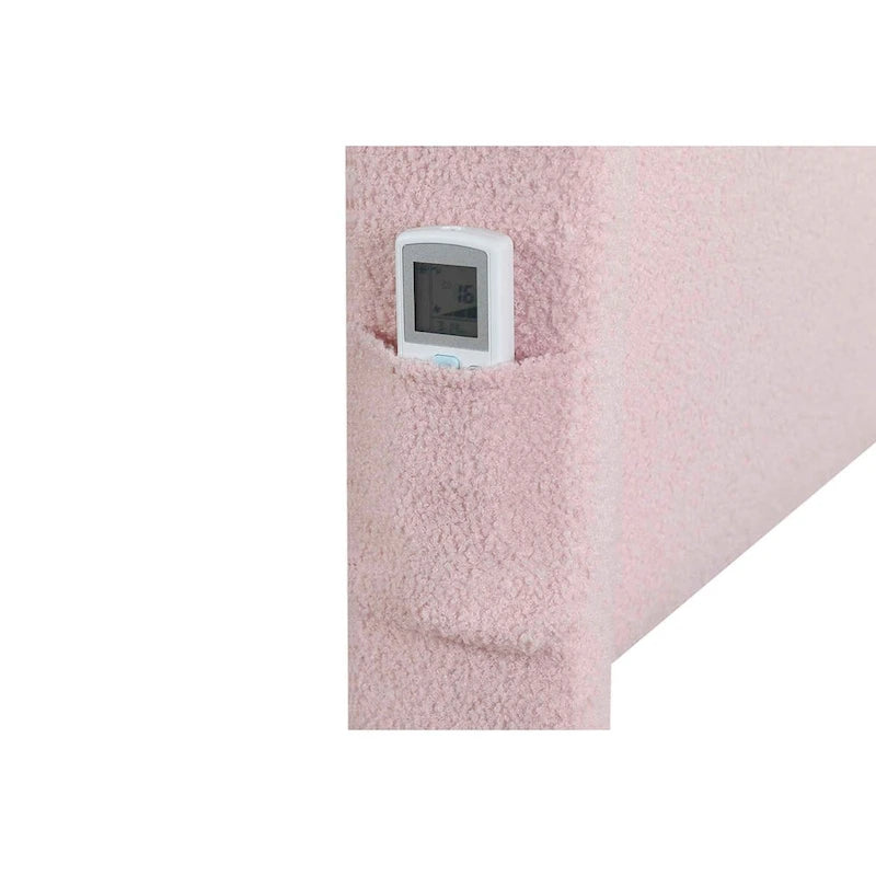 Cadre de lit simple avec lit gigogne, tissu Teddy, fonction USB et pochette de rangement sur le côté de la tête de lit